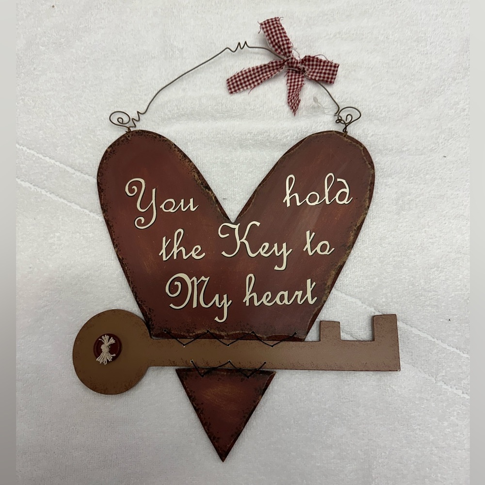Shabby Chic "You hold the key to my heart” Heart & Key Hanging Plaque